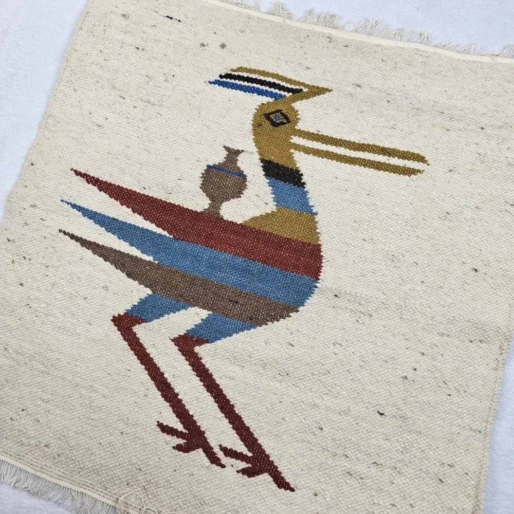 Vtg Hand Woven South American Ecuadorian Roadrunner Wall Hanging Tapestry Native